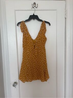 Reformation Mustard Floral Tie-Front Mini Dress